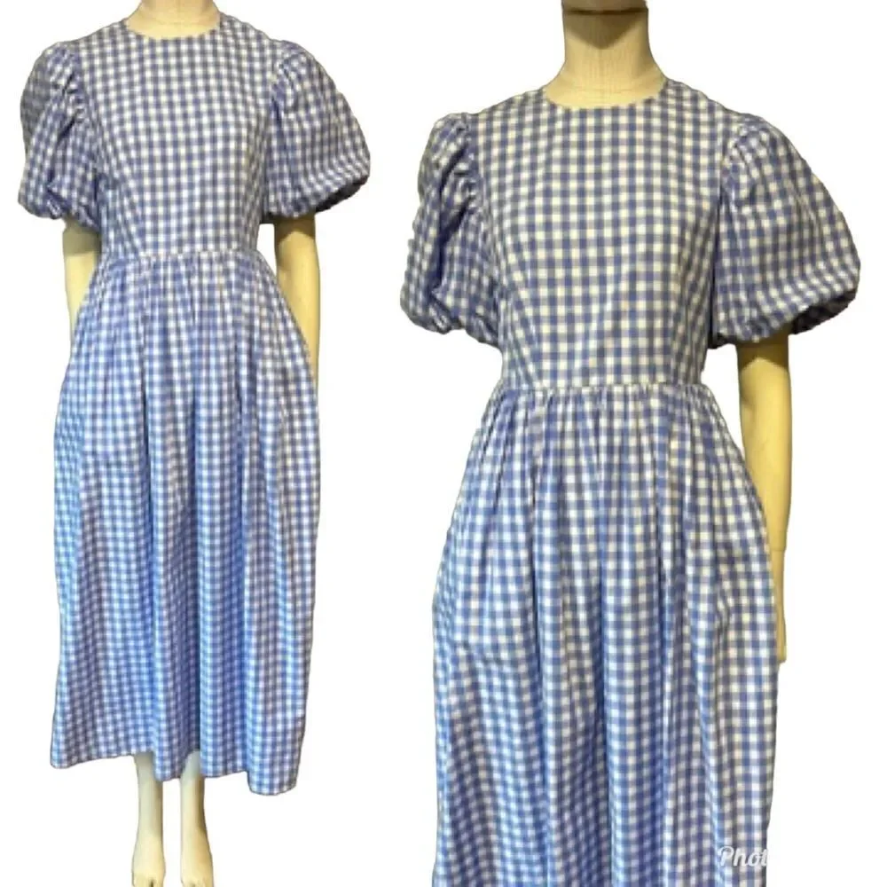 Sister Jane Giggle Plaid Gingham Puff Sleeved midi Dress (collar not included) - Picture 4 of 11